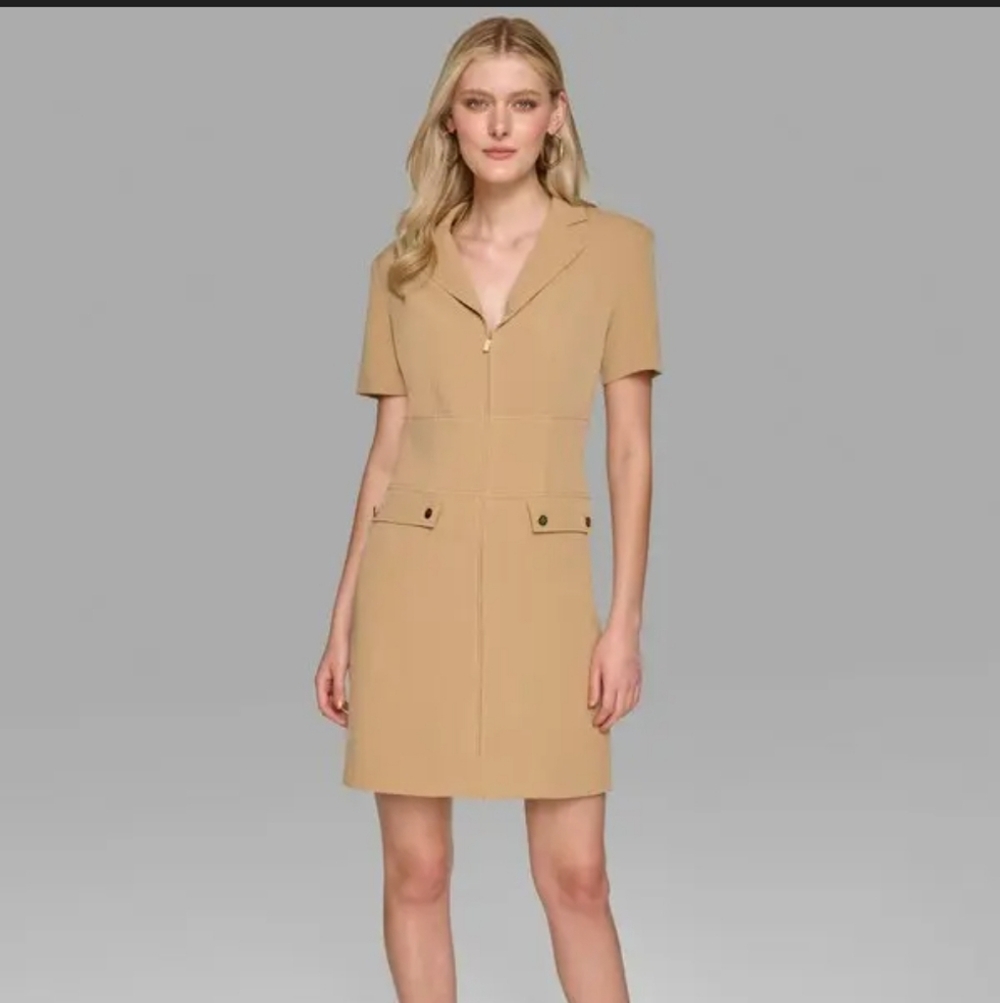 522-Karl Lagerfeld Beige Short Sleeve Dress